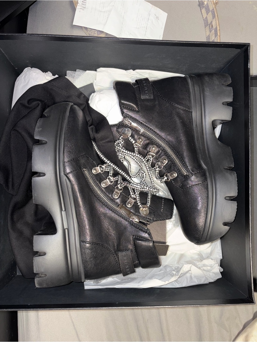 Giuseppe Zanotti Black Leather Lace-Up Lug Sole Ankle Boots